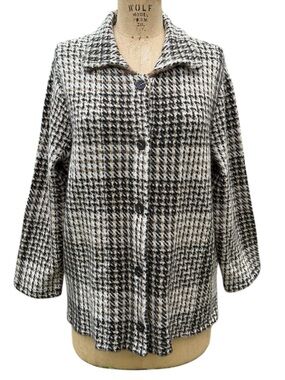 J. Jill Black, White & Brown Houndstooth Button-Front Jacket